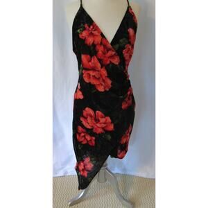 MONACO Velvet Party Dress Size 2XL Spaghetti Strap Short/Long Hem Black Red Glam